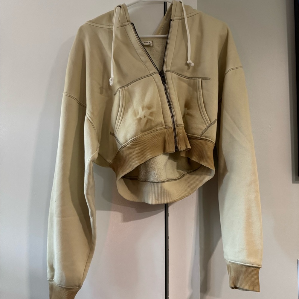 We The Free Free People Cream Fleece-Lined Cropped Jacket